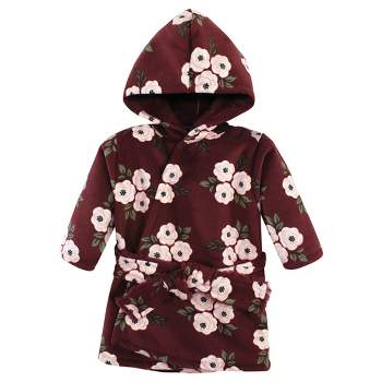 Hudson Baby Infant Girl Mink with Faux Fur Lining Pool and Beach Robe Cover-ups, Burgundy Floral
