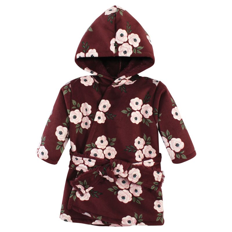 Hudson Baby Infant Girl Mink with Faux Fur Lining Pool and Beach Robe Cover-ups, Burgundy Floral, 1 of 3