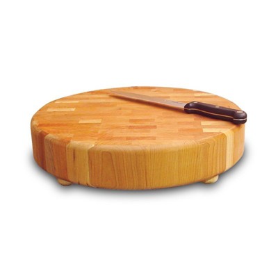Wood 17" Round Slab End Grain Cutting Board in Birch Brown-Pemberly Row