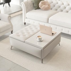 CENGHU 35" Wide Square Storage Benches Coffee Table, Center Table with Lift Top Oversized Storage Ottoman in Upholstered for Dining Room, Living Room - 1 of 4