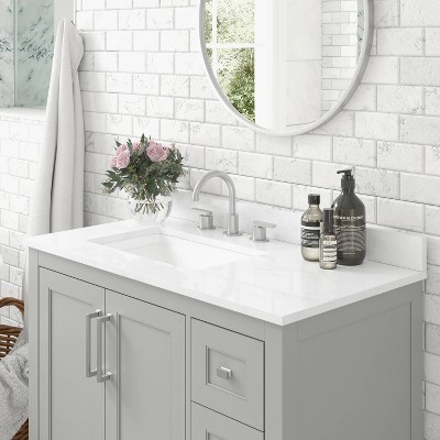 Gray Composite Freestanding Bathroom Vanity with White Stone Top