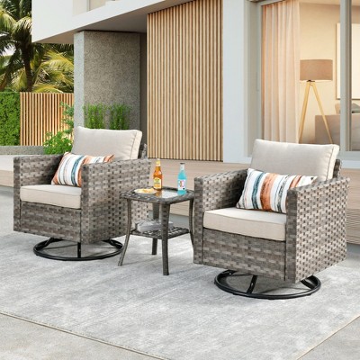 XIZZI Patio Outdoor Swivel Rocking Chairs Set of 2 with Side Table, 3 Pieces PE Rattan Wicker Patio Bistro Set with 360 Degree Rotation Chairs