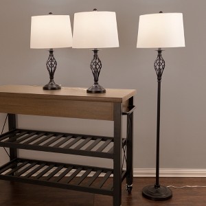 Table Lamps and Floor Lamp Spiral Cage Design Set of 3 (3 LED bulbs included) - Yorkshire Home: Elegant Ambient Lighting - 1 of 4