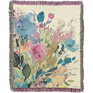 Manual Woodworkers and Weavers "Extravagant Love" Tapestry Throw Blanket 50"x60", Cotton, Inspirational Christian Verse and Floral Design - 1 of 3
