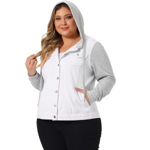 Agnes Orinda Women's Plus Size Denim Hood Layered Drawstring Fall Winter Button Pockets Jean Jackets - 1 of 4