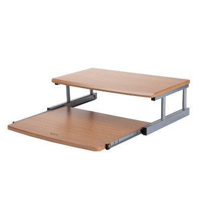 Brown MDF and Metal Monitor Stand with Sliding Keyboard Drawer