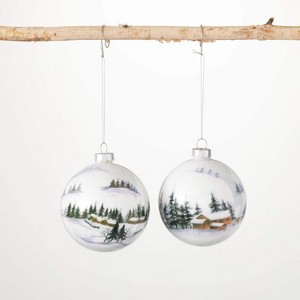 Lodge Scene Ball Ornament Multicolor 4"H Glass Set of 2 - 1 of 2