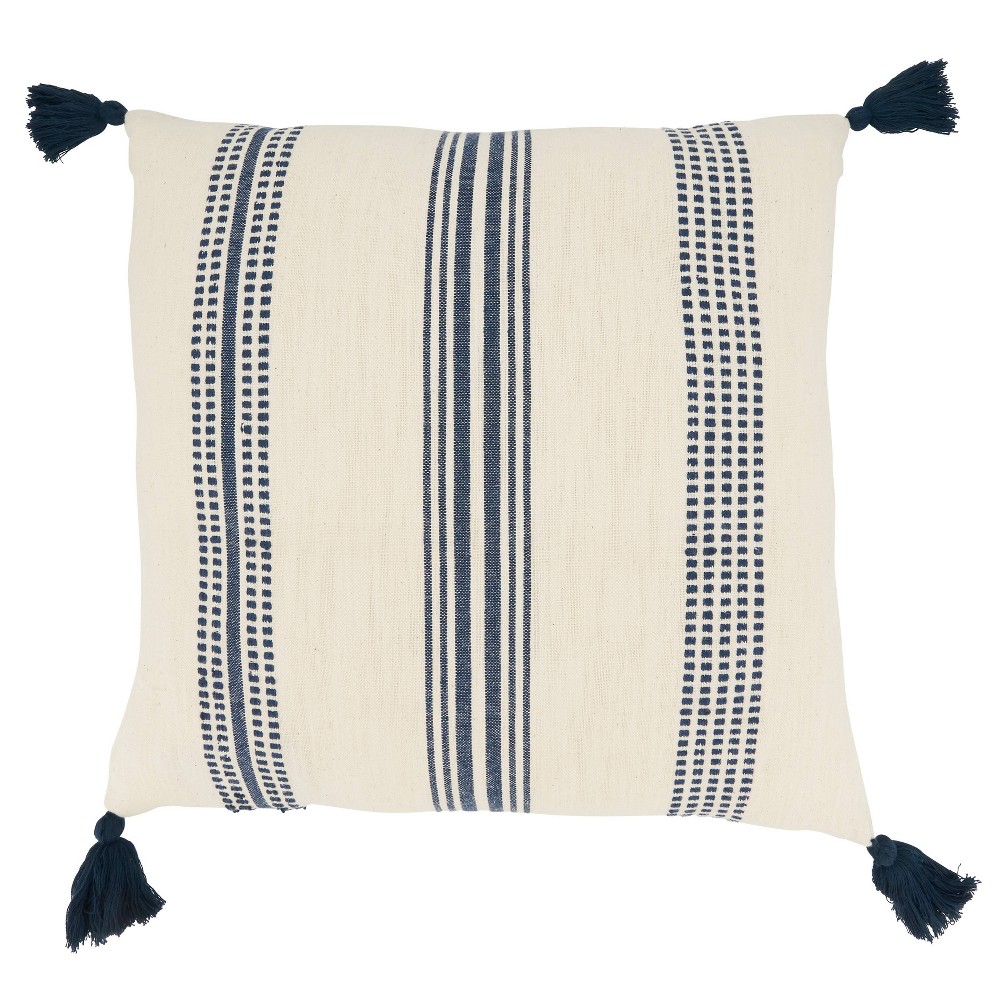 Photos - Pillow 20"x20" Oversize Textured Striped Tassel Square Throw  Cover Navy Bl