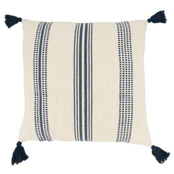 20"x20" Oversize Textured Striped Tassel Down Filled Square Throw Pillow Navy Blue - Saro Lifestyle