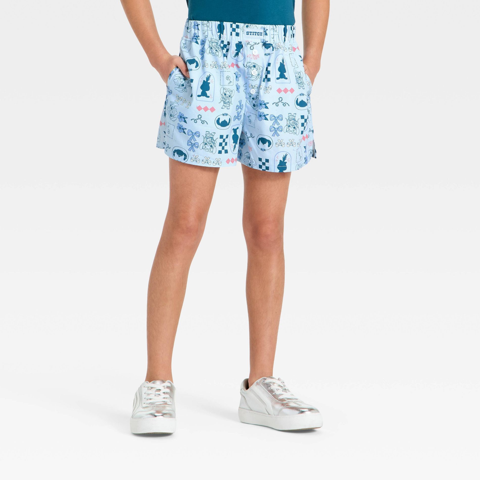 Girls' Disney Stitch Printed Boxer Shorts - Blue S
