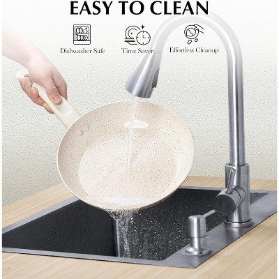 KOCH SYSTEME CS Nonstick Frying Pan, White, Ergonomic Bakelite Handle, Ultra Non-toxic Marble Coating, 10inch