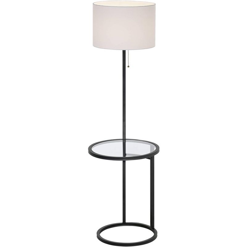 360 Lighting Space Saver Modern Floor Lamps with Tray Table 62" Tall Set of 2 Black Metal White Fabric Drum Shade for Living Room Bedroom Office House, 5 of 7