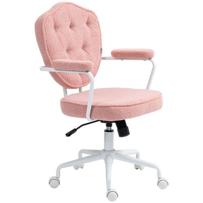 NicBex Adjustable Height Teddy Button Tufted Home Office Chair with Padded Armrests and Wheels for Work Study Vanity