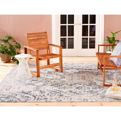 Ivory/Blue Rectangular Synthetic Medallion Indoor/Outdoor Rug