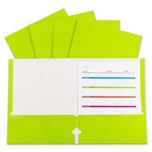 C-Line® 2-Pocket Laminated Paper Portfolios with 3-Hole Punch, Lime Green, Box of 25 - 1 of 3