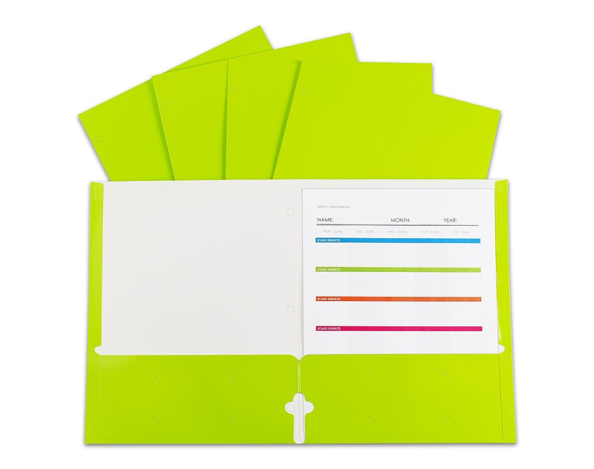 C-Line® 2-Pocket Laminated Paper Portfolios with 3-Hole Punch, Lime Green, Box of 25