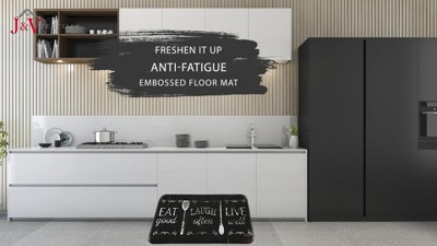 Black Polyurethane Foam Anti-Fatigue Kitchen Mat with Rustic Design