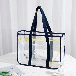 Anna-Kaci Women's Transparent Mesh Beach Tote Bag - Waterproof Travel Shoulder Bag - Dark Blue - 1 of 4