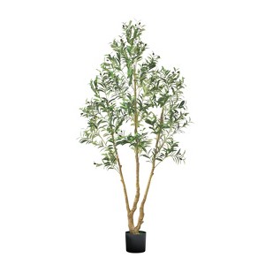 7FT Artificial Olive Tree with Natural Wood Trunk, Green Leaves & Fruits, Faux Indoor Plant with Pot - 1 of 4