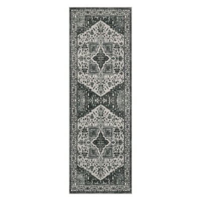 Machine Washable Runner Rugs, Non Slip Indoor Soft Accent Distressed Boho Vintage Print Lightweight Thin Low Pile Carpet
