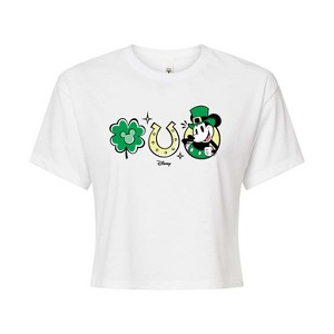 Women's - Disney - Mickey St Patricks Icons Cropped Graphic T-Shirt - 1 of 4