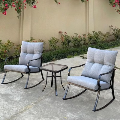 COMHOMA 3PCS Patio Furniture Set, 2 Outdoor Rocking Chairs & 1 Side Table