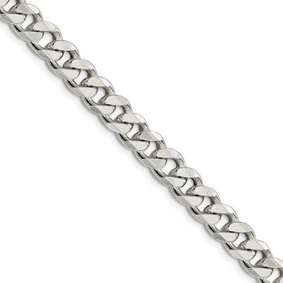 Black Bow Jewelry Men's 8mm, Sterling Silver Solid Flat Curb Chain Necklace