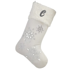 Personalization Mall Season's Sparkle Embroidered Initial Ivory Stockings - 1 of 2