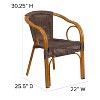 Emma and Oliver 3 Pack Dark Brown Rattan Restaurant Patio Chair with Red Bamboo-Aluminum Frame - 4 of 4