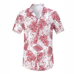 Halloween Men's Floral Print Button-Down Shirt Men's Hawaiian Floral Shirts Tropical Holiday Beach Shirt - 1 of 4