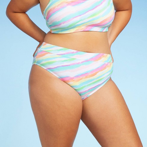 Juniors' Plus Size Ribbed High Leg Waist Bikini Bottom - Xhilaration™ Multi : Target