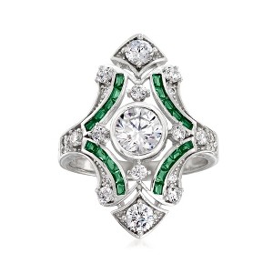 Ross-Simons 1.55 ct. t.w. CZ and .20 ct. t.w. Simulated Emerald Ring in Sterling Silver - 1 of 4