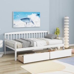 Twin Size Pine Wood Daybed with 2 Storage Drawers & 10-Slat Support, Space-Saving Sofa Bed for Kids, Guests or Small Spaces - ModernLuxe - 1 of 4