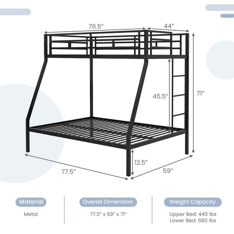 Costway Twin Over Full Bunk Bed w/Metal Frame and Ladder Space-Saving Design White\Black, 3 of 11