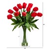 Nearly Natural 23-in Artificial Tulip Arrangement with Cylinder Glass Vase, Red - 2 of 4
