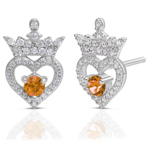 Disney Princess Tiara Sterling Silver Cubic Zirconia Birthstone Stud Earrings - November - 1 of 4