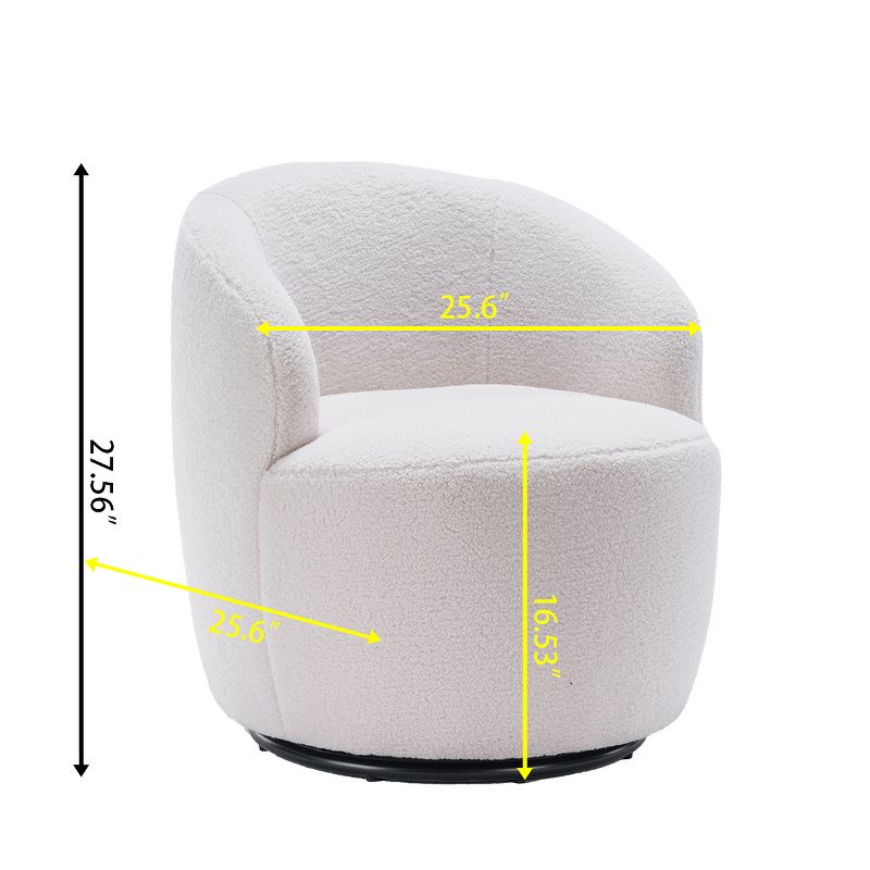 Bella Swivel Barrel Chair,2 Size Soft Touch Upholstered White Teddy Swivel Chair, Armrest 360° Swivel Nursery Chair-Maison Boucle, 4 of 9