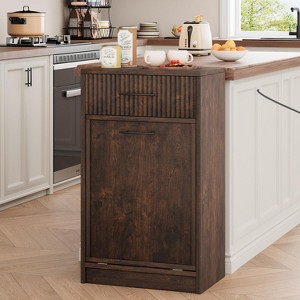Fluted Tilt Out, Hidden Garbage 10 Gallon, Freestanding Dog Proof Trash Cabinet, for Kitchen Dining Living Room, Walnut - 1 of 4