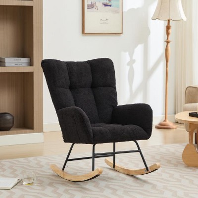 NicBex Accent Chair Modern Rocking Chair with Solid Wood Legs Upholstered Glider Rocking Chair with High Backrest for Living Room, Bedroom