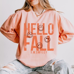 Simply Sage Market S.W.Smiley Hello Fall Lightweight Garment Dyed Sweatshirt - 1 of 4