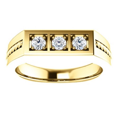 Pompeii3 10k Gold 1/2 Ct 3-Stone Mens Braided Heavy Weight Ring Wedding Band