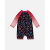 Deux par Deux Girl Printed Long Sleeve One-Piece Rashguard Black and Blue and Pink Items - 3 of 4