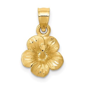 Black Bow Jewelry 14k Yellow Gold 3D Satin & Diamond Cut Hibiscus Pendant, 10mm (3/8 in) - 1 of 4