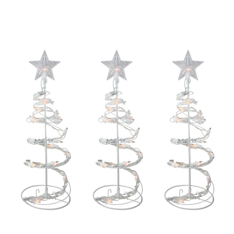 Northlight Set of 3 White Clear Lighted Spiral Cone Walkway Christmas Trees Outdoor Decor 18", 2 of 3