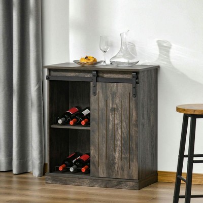 Resenkos Industrial Wine Bar with Sliding Barn Door & Built-In 6-Bottle Rack,