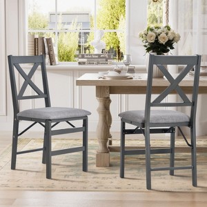 Set of 2 Folding Upholstered Dining Chairs with Wooden Frame, Space-Saving Mid-Century Fabric Side Chairs for Kitchen or Small Room - 1 of 4