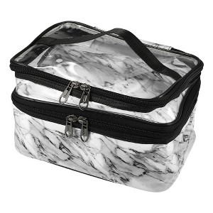 Unique Bargains Double Layer Makeup Bag Cosmetic Travel Bag Case Make Up Organizer Bag for Women Marble Pattern 1 Pcs - 1 of 4