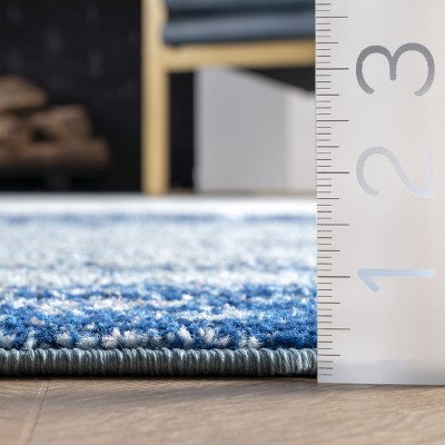 Blue Abstract Synthetic Rectangular Reversible Area Rug
