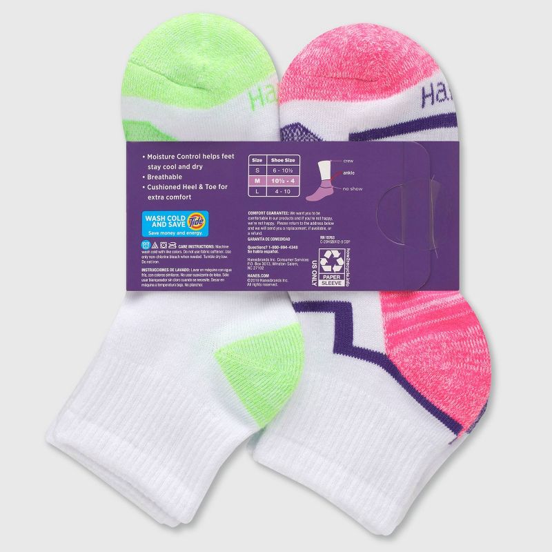 Hanes Girls' 12pk Ankle Socks - Colors May Vary, 4 of 6