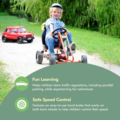 Red Ergonomic Pedal Ride-On Go Kart with Steel Frame